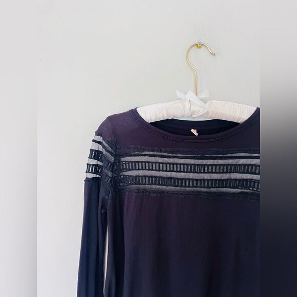 Free People Black Mesh Inset Roxie Shirt - Picture 6 of 6